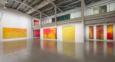 Installation view of the paintings Frank Bowling made while in New York in the 1960s and 70s, now on at Sharjah Art Foundation