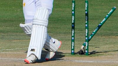 Pakistan's Hasan Ali is clean bowled by South Africa's Kagiso Rabada (not pictured) during Day 3 of the first Test match at the National Stadium in Karachi on Thursday, January 28. AFP