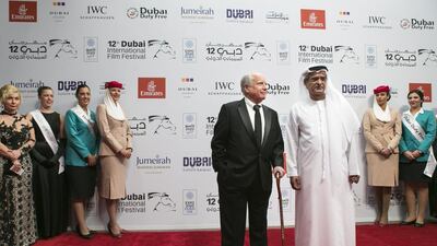 Actor Richard Dreyfuss and Diff chairman Abdulhamid Juma at the opening night of the festival. Reem Mohammed / The National