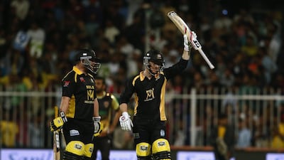 Eoin Morgan, right, captained the Kerala Kings to glory in the inaugural T10 League, held in Sharjah. Getty