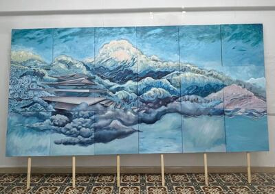 The Museum of Clouds oil painting, now on display in Paris, was worked on by Mohammed Sami Qreqe, who was killed in Al Ahli hospital on October 17. Photo: IMA