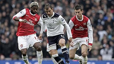 Rafael van der Vaart, centre, was instrumental in Spurs’ come-from-behind 3-2 win at the Emirates Stadium.