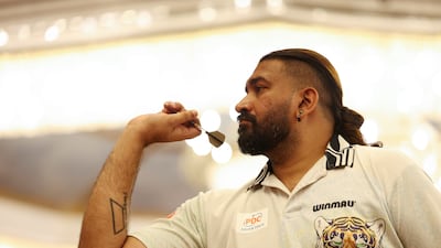 Nitin Kumar taking part in the PDC Asia Tour event at the Le Meridien in Dubai