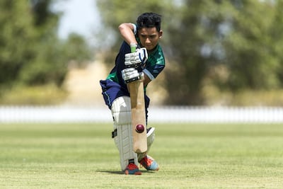 Huzaifah Khan, 17, at the Zayed Cricket Academy's Nursery Oval in Abu Dhabi on August 25, 2017. A left-handed top-order batsman who bowls both left arm seam and off-spin, Huzaifah continues his higher education at Rugby, a school in England's Midlands, from September. Christopher Pike / The National