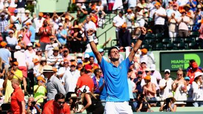 Novak Djokovic celebrates after winning the Miami Masters final against Andy Murray on Sunday. Clive Brunskill / Getty Images / AFP / April 5, 2015