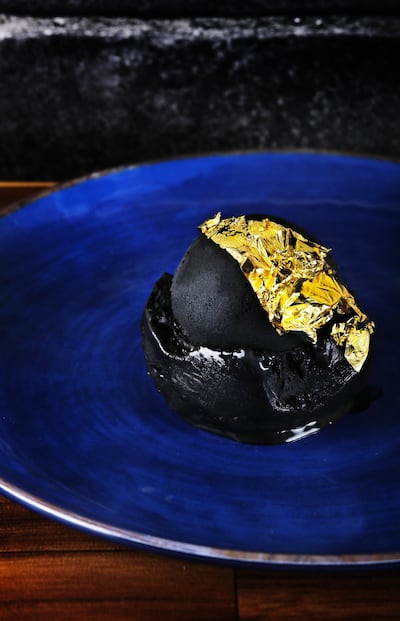Edible Charcoal with 23 carat Gold ice cream from Scoopi. Courtesy Scoopi