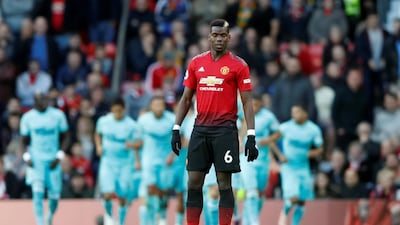 Manchester United's Paul Pogba looks dejected after Newcastle United's first goal. Reuters
