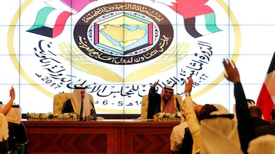 Kuwait's foreign minister, Sabah Al Khalid Al Sabah, gestures during a news conference with GCC secretary-general Abdullatif bin Rashid Al Zayani following this year's annual summit in Kuwait City on December 5, 2017. Hamad I Mohammed / Reuters