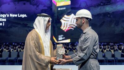 Sheikh Hamed bin Zayed, Chairman of the Crown Prince Court of Abu Dhabi and Abu Dhabi Executive Council Member, presents a certificate to a student during the 2018 Khalifa University Graduation ceremony at the Abu Dhabi National Exhibition Centre (Adnec).