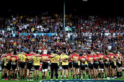 The Chiefs and Hurricanes gather together to remember the victims of the Christchurch shooting ahead of the round five Super Rugby match between the Chiefs and the Hurricanes at FMG Stadium Waikato. Getty
