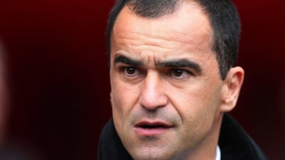 Everton manager Roberto Martinez looks on ahead of the English Premier League soccer match against Sunderland at the Stadium of Light, Sunderland, England, Saturday, April 12, 2014. AP Photo/Scott Heppell
