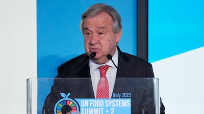 UN Secretary General Antonio Guterres warned of broken global food systems at a summit in Rome. AP