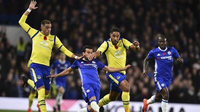 Ashley Williams, second from right, has been in excellent form for Everton. Glyn Kirk / AFP