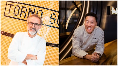 Chefs Massimo Bottura, left, and Akira Back. Photo: Taste of Dubai