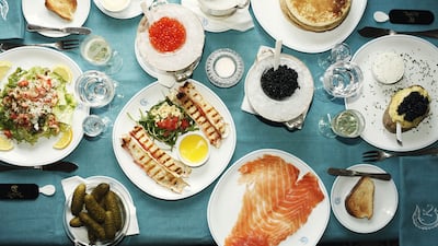 The menu features several Russian-French delicacies, and is famous for its smoked fish and caviar.