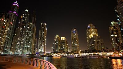 View of the Dubai Skyline in Marina in Dubai. Academics and industry experts have said the low price of electricity is deterring energy savings companies from investing in the emirate. Pawan Singh / The National