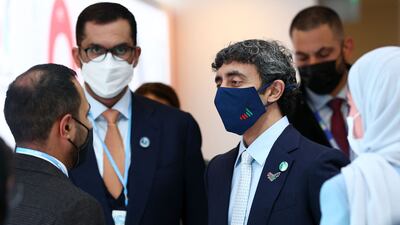 Sheikh Abdullah bin Zayed, Minister of Foreign Affairs and International Co-operation, at the Cop26 UN Climate Change Conference in Glasgow, Scotland. AFP