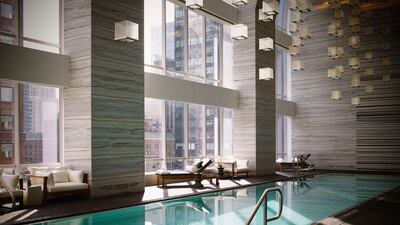 The pool area also comes with beautiful city views