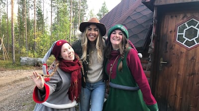 Journalist Sophie Prideaux with Rovaniemi's elves. Sophie Prideaux / The National