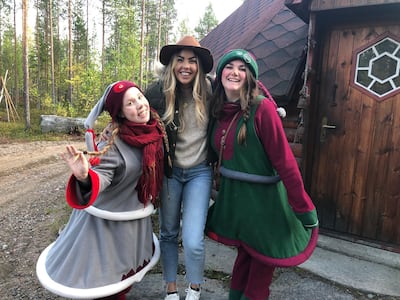 Journalist Sophie Prideaux with Rovaniemi's elves. Sophie Prideaux / The National