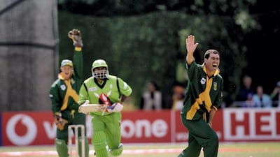 Hansie Cronje celebrates taking a wicket during a 1999 World Cup group game against Kenya in Amstelveen, the Netherlands. Allsport