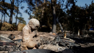 A burnt statue at the Les Flots Bleus camping site, which was destroyed by the fire that ravaged La Teste-de-Buch forest in France's Gironde region. Reuters