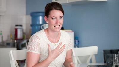 Marte Dalelv in her room at the Norwegian Seamen's Centre in Bur Dubai speaking to reporters after receiving pardon from Sheikh Mohammed bin Rashid, the Vice President and Ruler of Dubai. She has left Dubai and is on her way back to Oslo. Razan Alzayani / The National