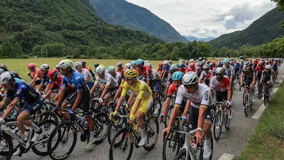 Tadej Pogacar, in the leader's yellow jersey, during Stage 5. AFP