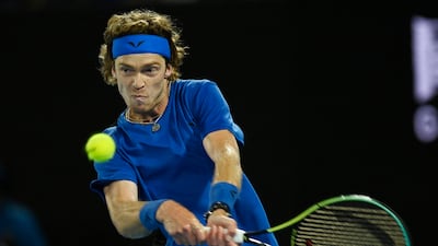 Russia’s Andrey Rublev returns to Serbia’s Novak Djokovic. Reuters