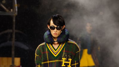 Bright neon gloves at the Tommy Hilfiger show. AP