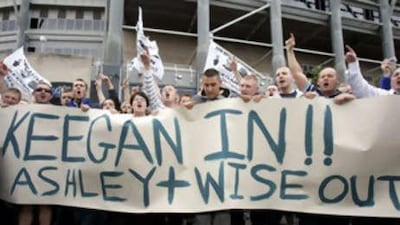 Newcastle United fans show their support for Kevin Keegan, whose future remains uncertain.