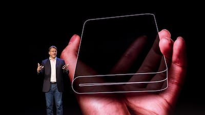 Justin Denison, senior vice president of product strategy and marketing for Samsung Electronics America Inc., speaks during the Samsung Developers Conference in San Francisco, California, U.S., on Wednesday, Nov. 7, 2018. Samsung showed off a new phone with a foldable screen in a bid to shake up a smartphone business awash with black, shiny rectangles that look increasingly similar. Photographer: David Paul Morris/Bloomberg