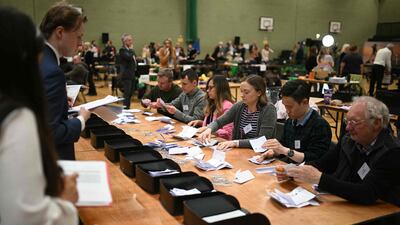 Ballots are counted at the voting centre in Blackpool. AFP