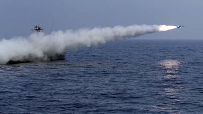 Iranian rockets being fired during a military exercise in the Gulf, near the strategic strait of Hormuz in southern Iran during a drill. AFP, HO via Iranian Army website