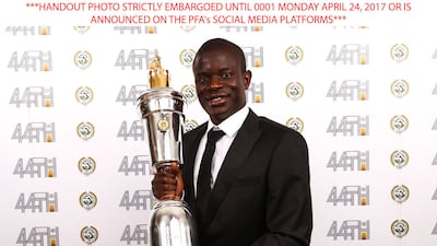 Chelsea midfielder N'Golo kante was named PFA Player of the Year at an awards ceremony in London on Sunday, April 23, 2017. PA