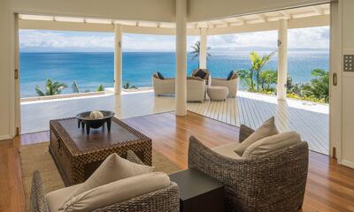The living room of the Raiwasa Private Retreat in Matei Taveuni, Fiji. Courtesy Third Home