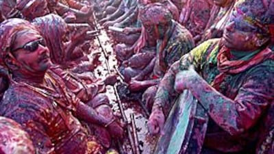 People throughout India celebrate Holi, a lively festival of colours that heralds the beginning of spring, during this time of year.