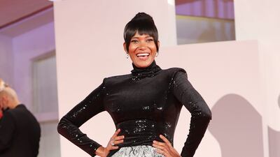 Dominician actress Denny Mendez in a dramatic monochrome gown. Getty Images