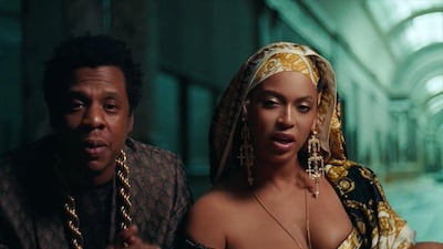 Beyonce & Jay Z in their latest music video, which was filmed iat Louvre Paris. Beyonce and her stylist go to pains to ensure they rise beyond the obvious names, and fold not-so-famous brands into Queen Bey's wardrobe mix. Courtsey YouTube