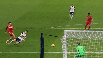 Liverpool's defender Trent Alexander-Arnold scores their second goal. AFP
