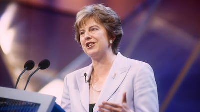 Ms May speaking at the Conservative Party conference in 2000