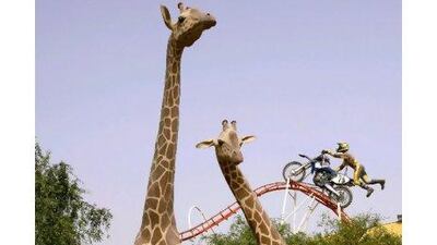 A model of giraffes and a biker outside the Dubailand sales office. A focal element of the Dh235 billion property development was supposed to be entertainment.