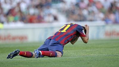 Barcelona player Adriano Correia reacts after failing to score against Elche on Sunday. Albert Saiz / AP
