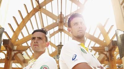 Steve O'Keefe, left, and Mitchell Marsh, right, of Australia gaze into the distance at the Souk Al Bahar in Dubai on Monday. Ryan Pierse / Getty Images / October 20, 2014