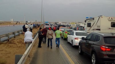 A traffic jam on the E11 between Abu Dhabi and Dubai after heavy rain hit the country. Courtesy Johnny Beyrouthy