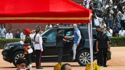 The Indian prime minister visited Ms Murmu on Thursday to congratulate her on winning the presidency. Reuters