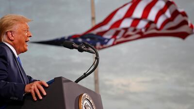 US President Donald Trump speaks during a campaign rally at Cecil Airport in Jacksonville, Florida, September 2020. Reuters