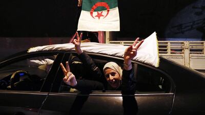 epa07429620 People celebrate on the streets after Algerian President Abdelaziz Bouteflika announced the withdrawal of his bid to run for a fifth term and postponed the elections in Algiers, Algeria, 11 March 2019. According to official Algerian media reports, President Bouteflika on 11 March announced that he will not run for a fifth Presidential term and the postponement of the Presidential elections previously scheduled for 18 April 2019. Protests errupted on 22 February demanding that Bouteflika, who became President in 1999, not run for a fifth term. EPA/MOHAMED MESSARA