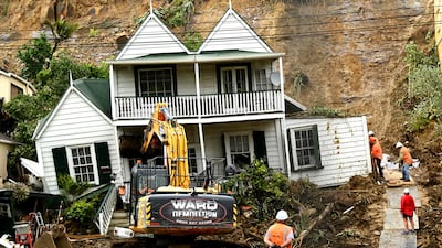 A house damaged by a landslide that killed a man in the Auckland suburb of Remuera, New Zealand. Getty