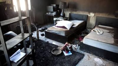 The remnants of a burnt flat in Abu Dhabi Gate City. The fire started after candles were left unattended while power and water were shut off to the development.